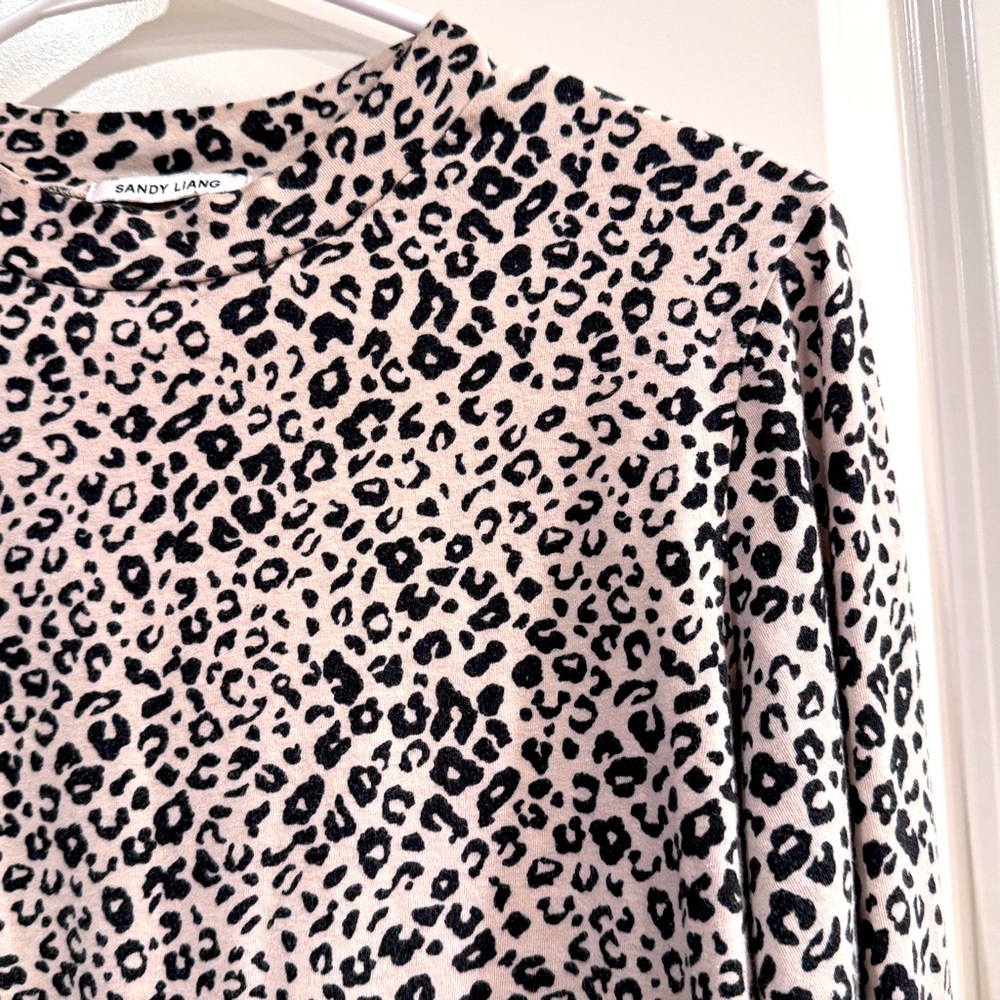 Sandy Liang Black & Cream Leopard Cotton Blouse Shirt Top Size 6 - Picture 3 of 12